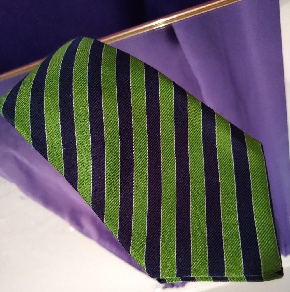 Kiton Navy and Green Striped Silk Tie